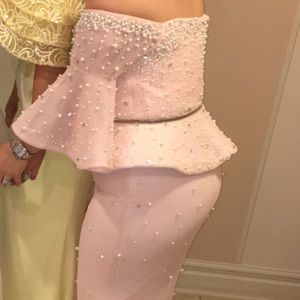 !!!SOLD!!! 2piece pearled blush evening gown dress